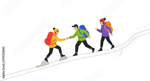 Supporting One Another to Reach the Summit Illustrated on a Solid Black Backdrop
