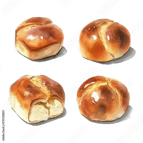 Minimal_Painted_in_watercolor, brioche_bun, isolated_on_white, vector_EPS. vectorized