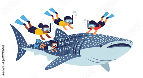 Thrilling Underwater Experience: Snorkellers Enjoying A Gentle Giant Whale Shark Together