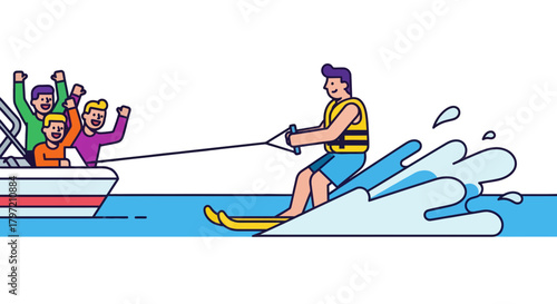 Thrilling Water Sports Experience Featuring Waterskiing And Cheering Spectators