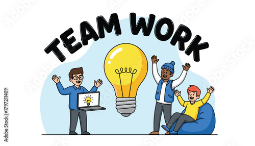 Team Work Success: Diverse Group Celebrating a Big Idea and Collaboration.