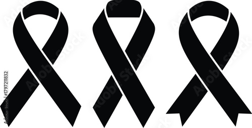 Black and white ribbon symbol vector illustration of cancer or aids awareness design icon on a white background for charity support