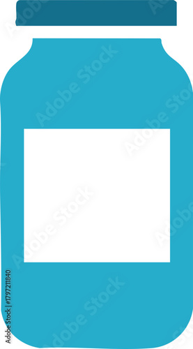 Stylized blue storage jar icon with blank label for product or information