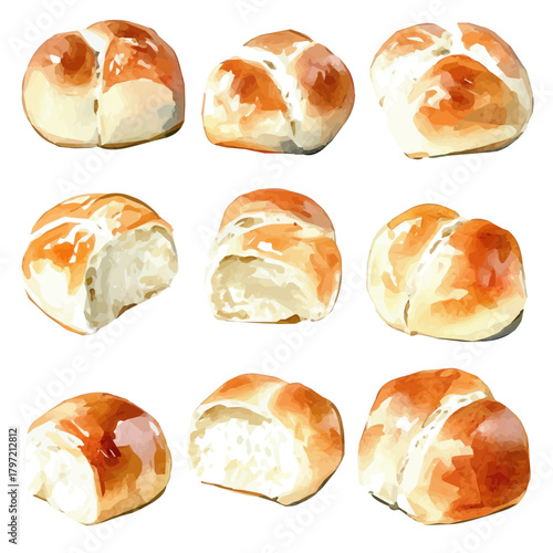 Vector Minimal yet artistic elements for creative designs. hand-drawn paint, A beautiful painting of a dinner rolls bread, EPS format, isolated on a white background, watercolor illustration