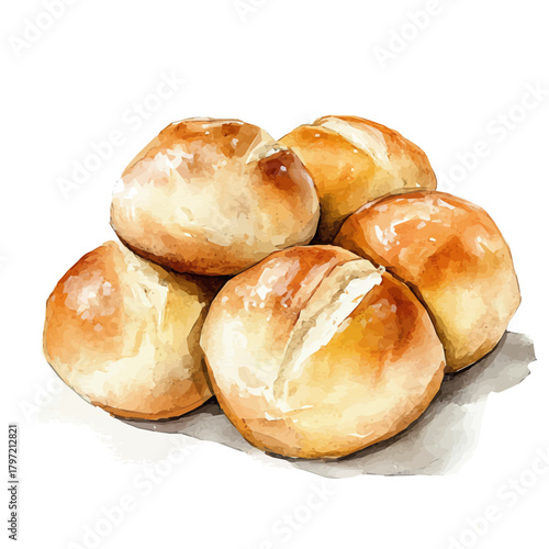 Vector Minimal yet artistic elements for creative designs. hand-drawn paint, A beautiful painting of a dinner roll bread, EPS format, isolated on a white background, watercolor illustration