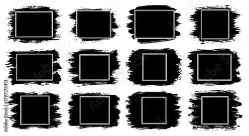 Grunge Frame Vector Collection Set of Black Textured Square Border Overlays for Creative Design Elements
