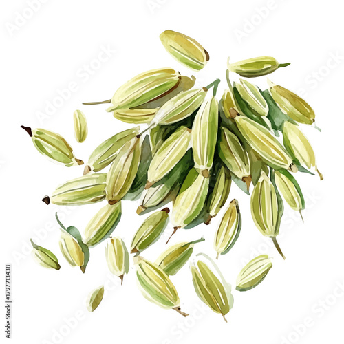 Watercolor type, An Imaginary Minimalistic 2D flat icon fennel_seeds, modern element in vector and EPS format, isolated on a white background, Simple illustration