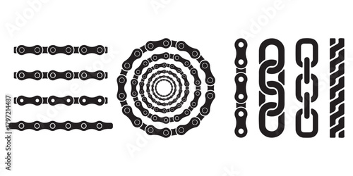 Cartoon metal different chain borders and frames. Isolated on white background. Vector icon set.