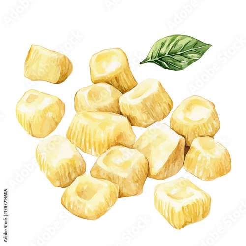 Watercolor type, An Imaginary Minimalistic 2D flat icon gnocchi pasta, modern element in vector and EPS format, isolated on a white background, Simple illustration
