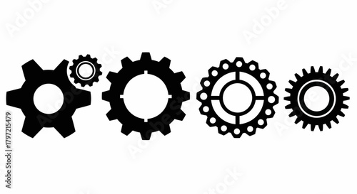 Vector Illustration of Mechanical Gears Set - Engineering, Cogwheel and Industry