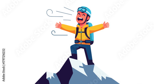 Triumphant Climber Reaching The Summit Illustrating Overcoming Obstacles and Successes
