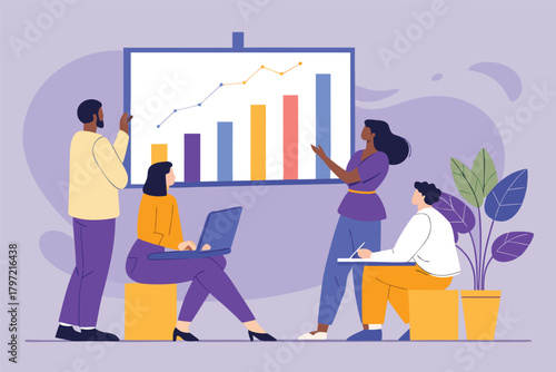 -coworkers-around-digital-board-with-colorful-bar-.eps