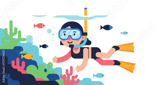 Underwater Diver Enjoys Exploring The Ocean Depths And Beautiful Colorful Marine Life