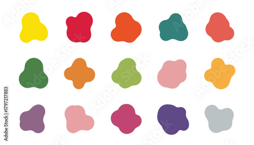 Set of 15 Abstract Organic Blob Shapes: Colorful Irregular Design Elements. 