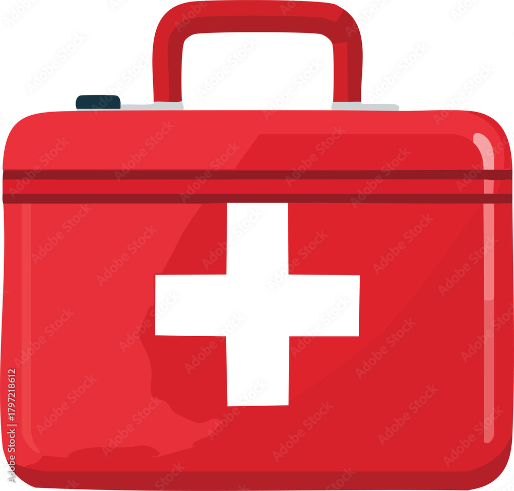 Obraz premium Red first aid kit box with a white cross symbo