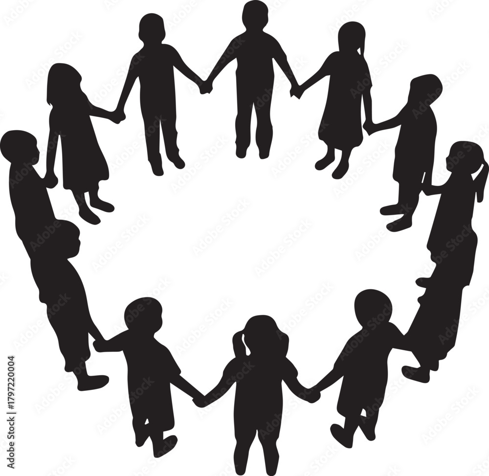 Fototapeta premium Diverse children holding hands in a circle symbolizing unity human rights and global togetherness
