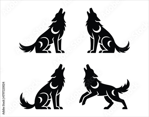 Artistic Wolf Howling Silhouette EPS Vector Template