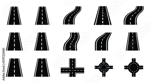 Black and white illustration depicting various road segments and intersections
