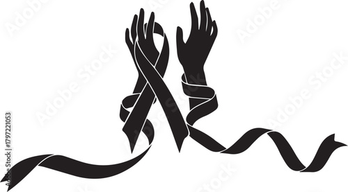 World aids day symbol hands tied with red ribbon raising awareness hope unity