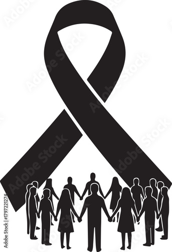 World aids day black ribbon solidarity unity awareness human chain support global health cause