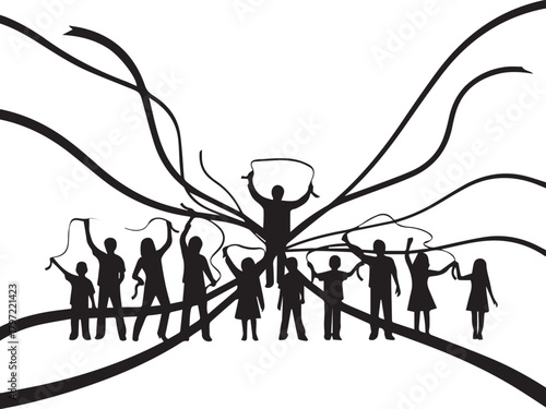 World aids day silhouette community raising awareness ribbons unity support global health