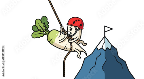 Vegetable Adventurer Climbing Mountain To Achieve Goal Against Darkness And Achieve Victory