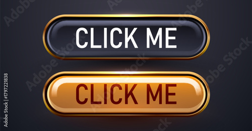 Glossy CLICK ME buttons in dark and gold for modern web design.