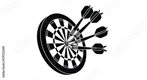 Black and white illustration of a dartboard with three darts thrown