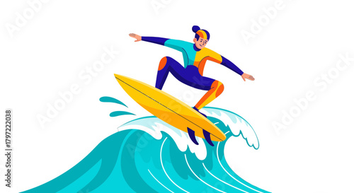 Vibrant Surfer Skillfully Riding A Cresting Wave Against A Deep Black Backdrop