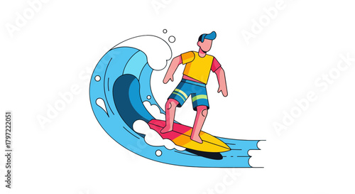 Vibrant Surfer Riding a Large Wave Against a Black Background Displaying Adventure And Skill