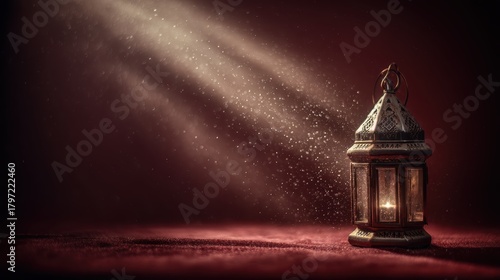 Burgundy table lit by traditional lantern glow