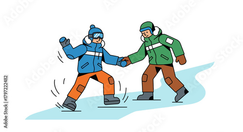 Winter Adventures: Two Friends Embrace Amidst Snow-Covered Terrain