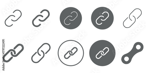Monochrome set different type of metal chains in silhouette style. Seamless shape, for graphic design of logo, emblem, symbol, sign, badge, label, stamp, isolated on white background.