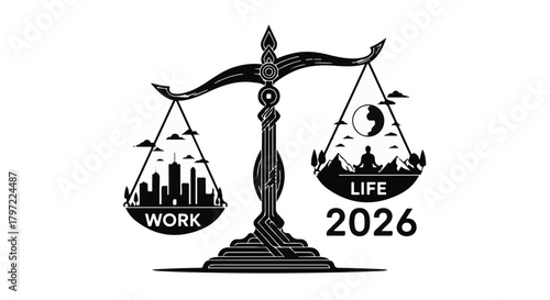 New year 2026: work-life balance resolutions, goals, and inspiration silhouette