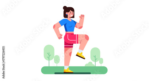 Woman Doing Fitness Training, Cartoon Illustration Of A Healthy Lifestyle, Exercise Time