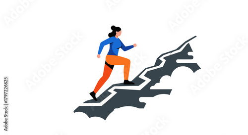 Woman Ascends Mountain Illustrating Ambition and Perseverance Towards Financial Freedom