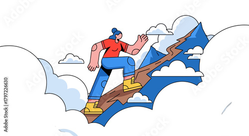 Woman Ascends Mountain Illustration Represents Perseverance And Overcoming Challenges