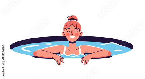 Woman Bathes In A Circular Pool, Enjoying The Peaceful And Relaxing Moment