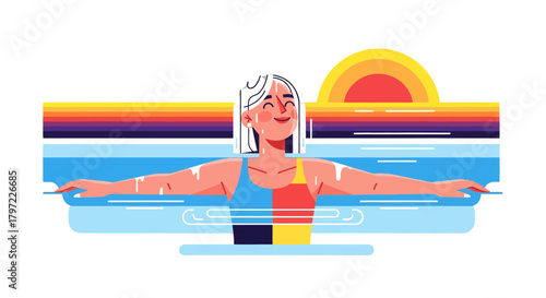 Woman Bathed In Sunlight Reaching Out In Joyful Embrace With Vivid Colors Aesthetic
