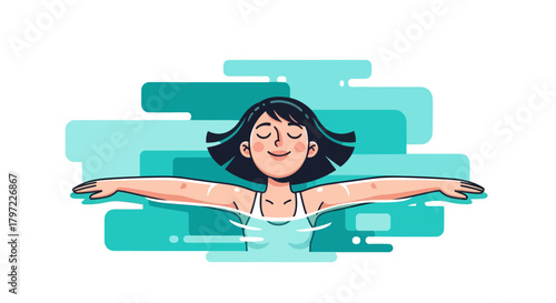 Woman Floating In Tranquil Water Enjoying The Serenity And Soothing Environment