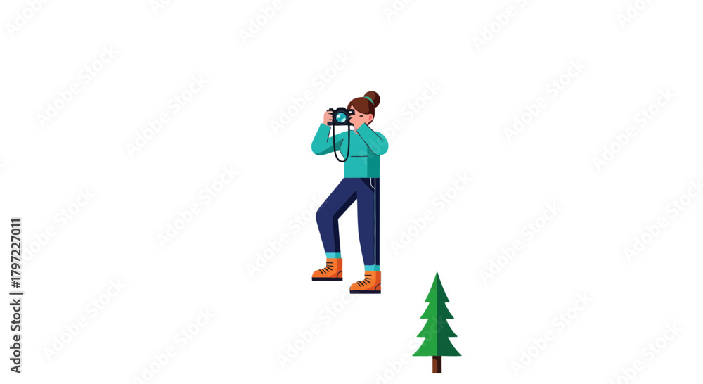 Fototapeta premium Woman Capturing Moments In Nature With A Camera Amidst Lush Green Foliage