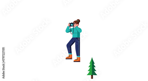 Woman Capturing Moments In Nature With A Camera Amidst Lush Green Foliage