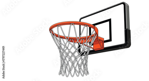 A detailed illustration of an orange basketball hoop and white backboard