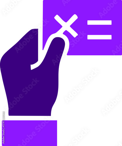Hand symbol holding mathematical equation, representing calculations and problem solving