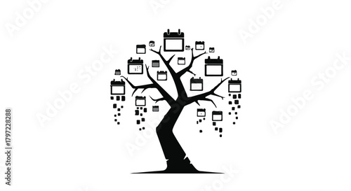 New year 2026 calendar tree: dates, holidays, and planning silhouette