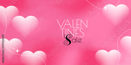 set valentine day gradient web banner in minimal style. abstract modern design with blur heart shape. collection love soft grainy template, vector pink background