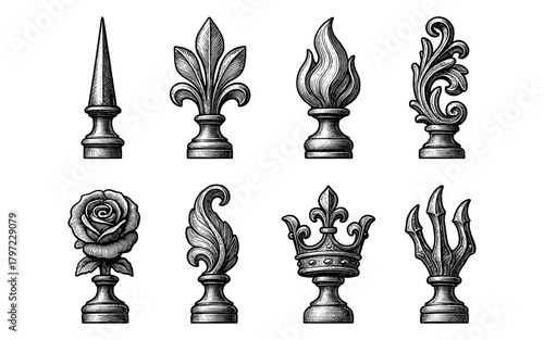 Vintage ornament collection with classic finials and intricate designs
