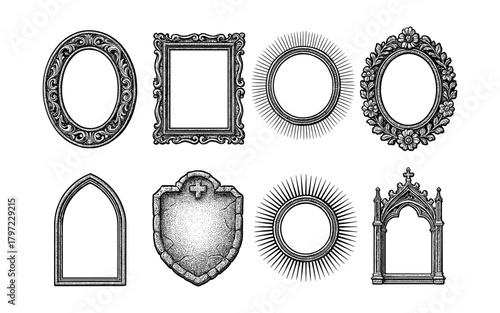 Vintage ornate frames collection featuring gothic and baroque styles