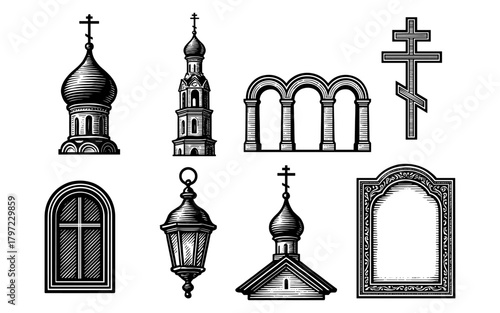 Vintage orthodox church architecture elements
