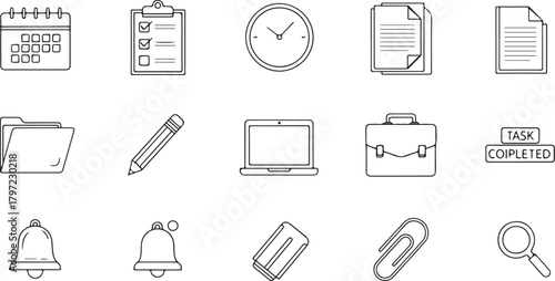 Office and Business Icons Set Outline calendar checklist